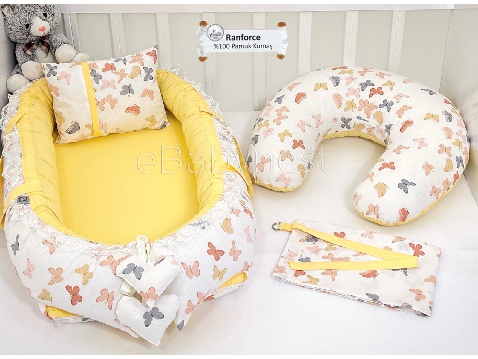 Kelebek Serisi Sarı Babynest Emzirme Yastıklı Set