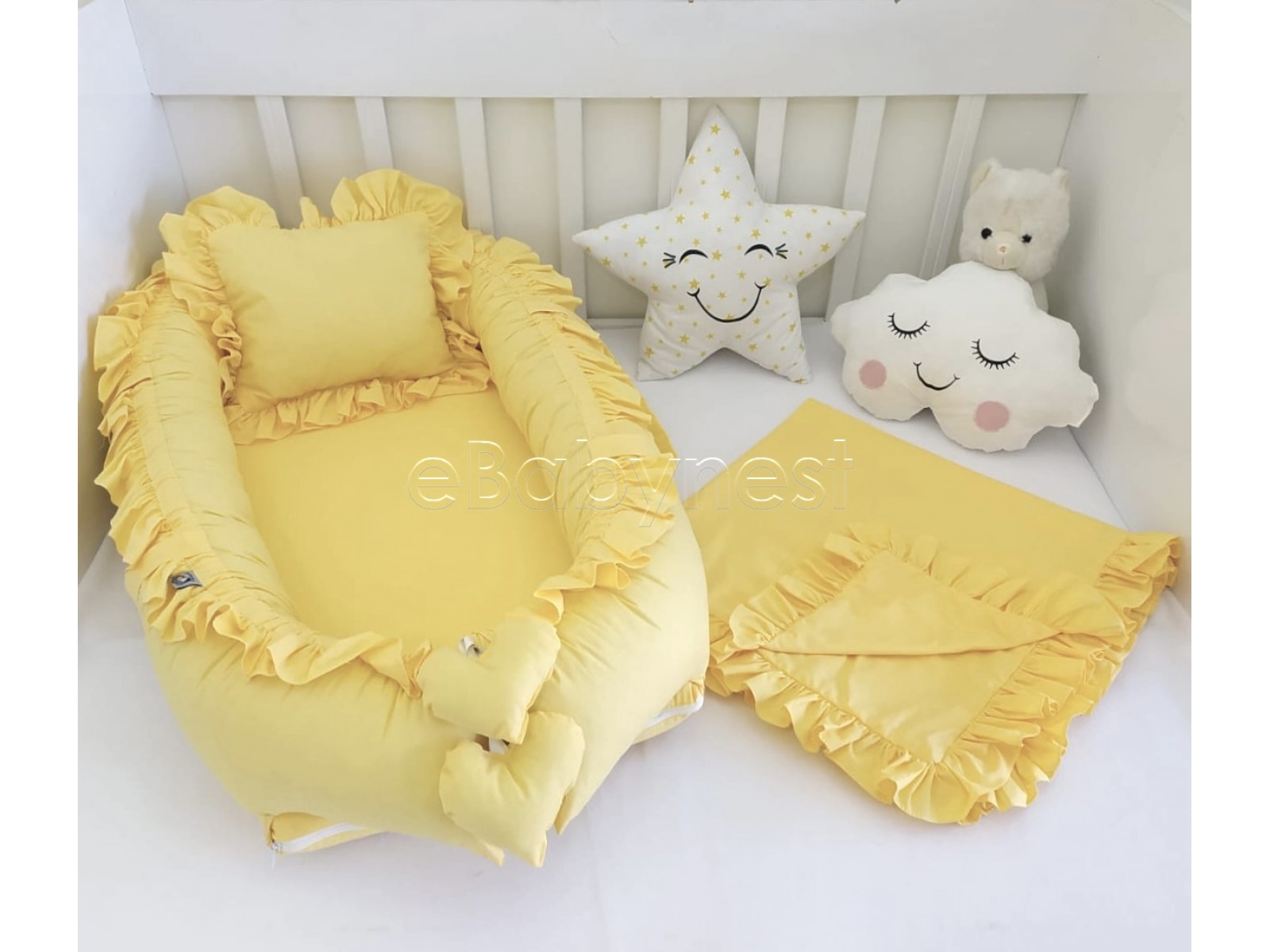 Düz Renk Serisi Sarı Fırfırlı Babynest Set